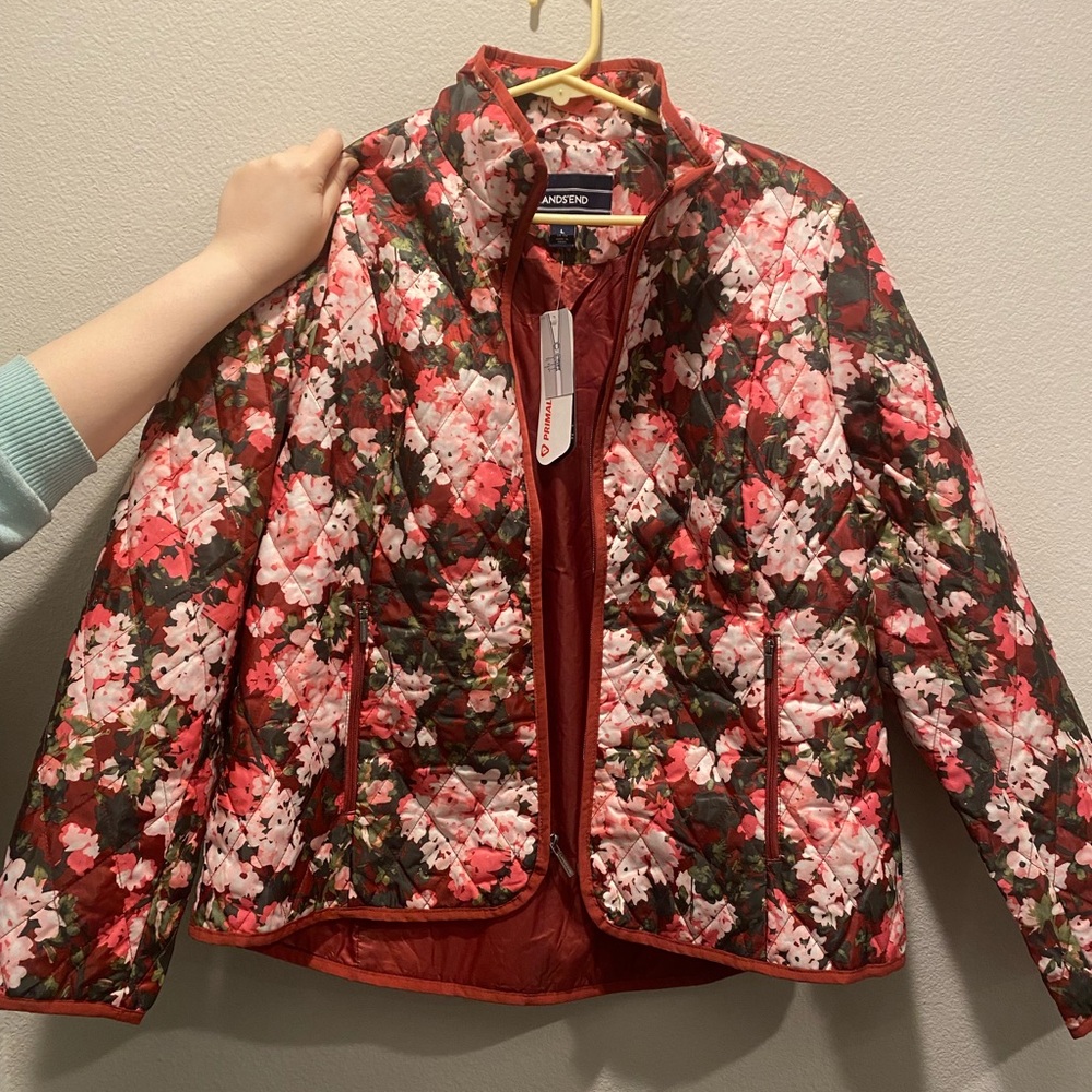 Lands' End Lightweight Floral Puffer Jacket
